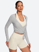 IUGA Long Sleeve Front or Back Tie Cover Up Pilates Wrap Top